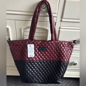 NWT HEARTLOVE BY CHARO BLACK & WINE Tote with Pouch & Crossbody Strap